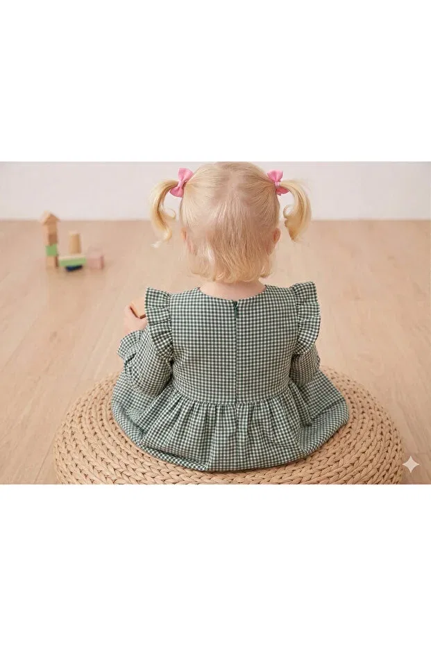 Детское платье для девочек с воланами Girl'S gingham dress with ruffle detail Ruki Çocuk, Khaki-Beige — фото 3