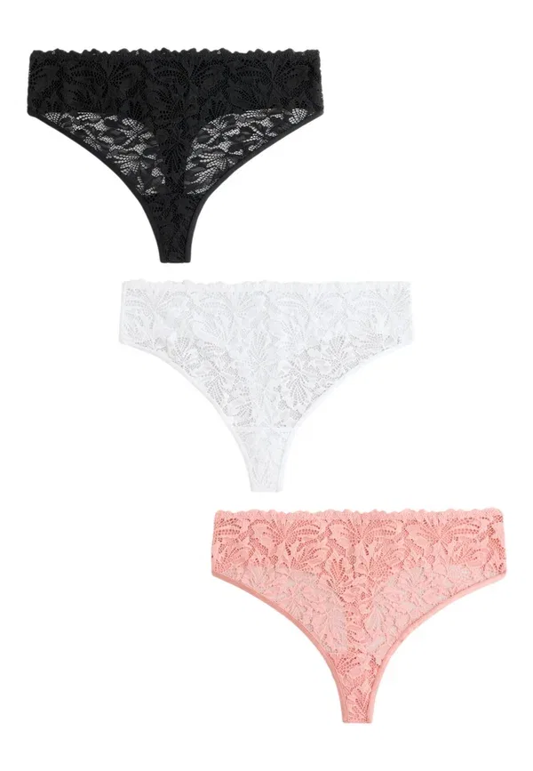Комплект из 3 стрингов кружевные High waisted thong fit Next black, white, nude, белый