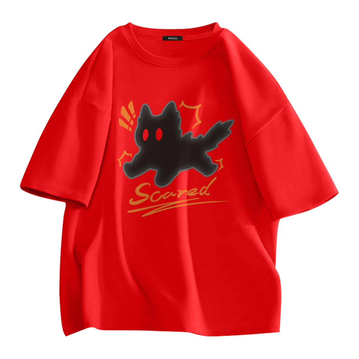 Детская футболка с принтом Scared Black Cat MINISO, Red