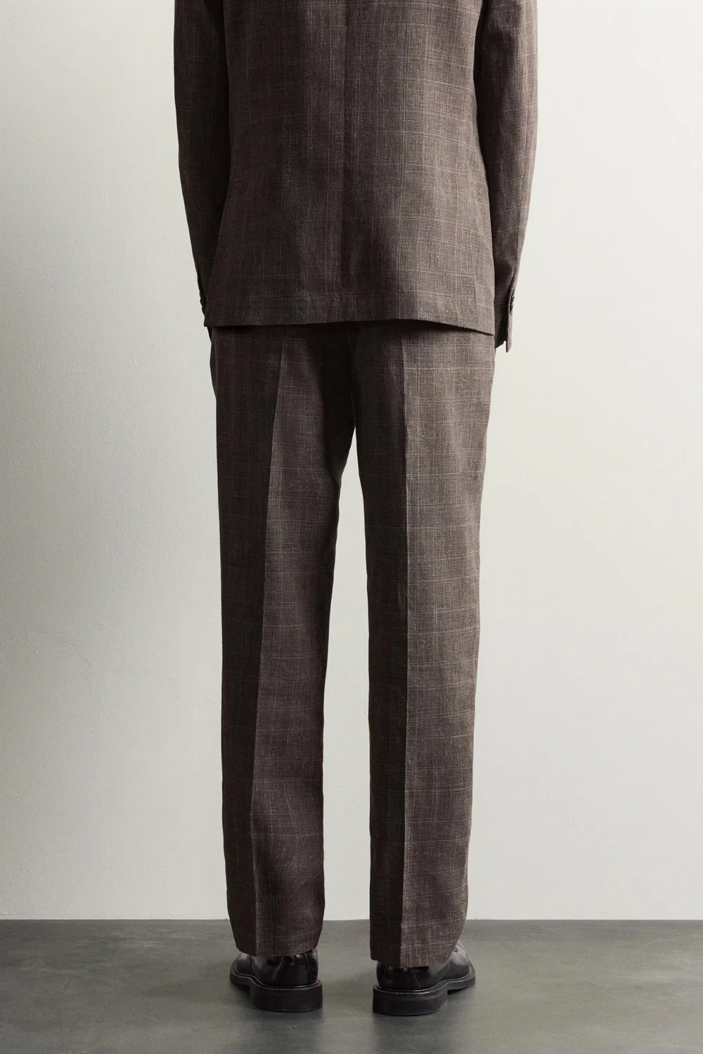 Брюки от костюма в клетку из льна и шерсти ZARA, Brown — фото 3