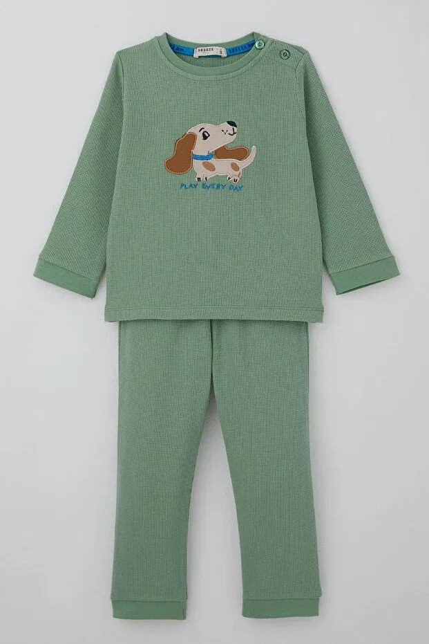 Детский комплект спортивного костюма для мальчиков с принтом Puppy Embroidery Breeze, Mint Green
