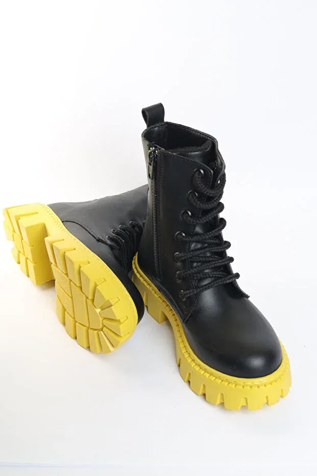 Детские ботинки для девочек на плоской подошве Moda Lime, Skin Black Yellow — фото 4