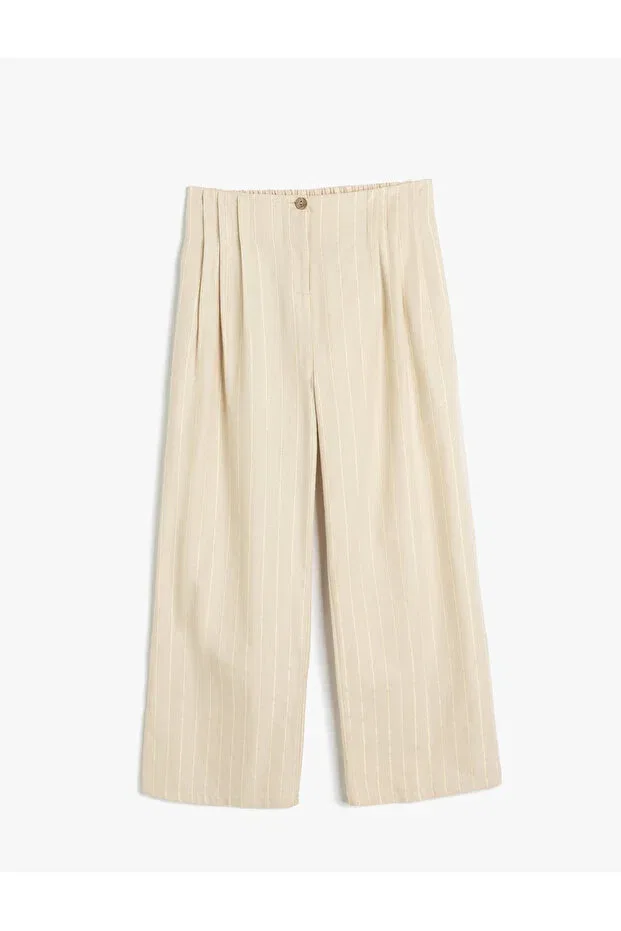 Детские брюки для девочек с широкой штаниной Koton, Ecru Striped