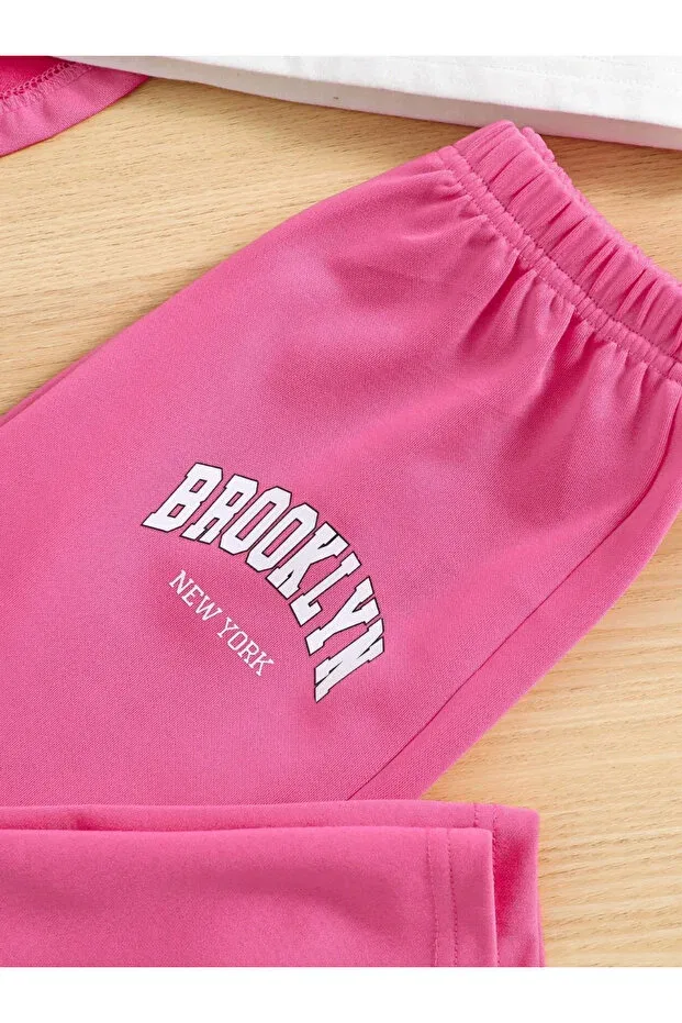 Детский спортивный комплект для девочек с принтом Brooklyn White Strappy Crop Novibe, Dark Pink — фото 4