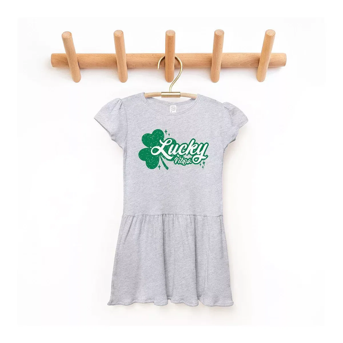 Детское платье для девочек с принтом Lucky Vibes Clover The Juniper Shop, Heather Grey