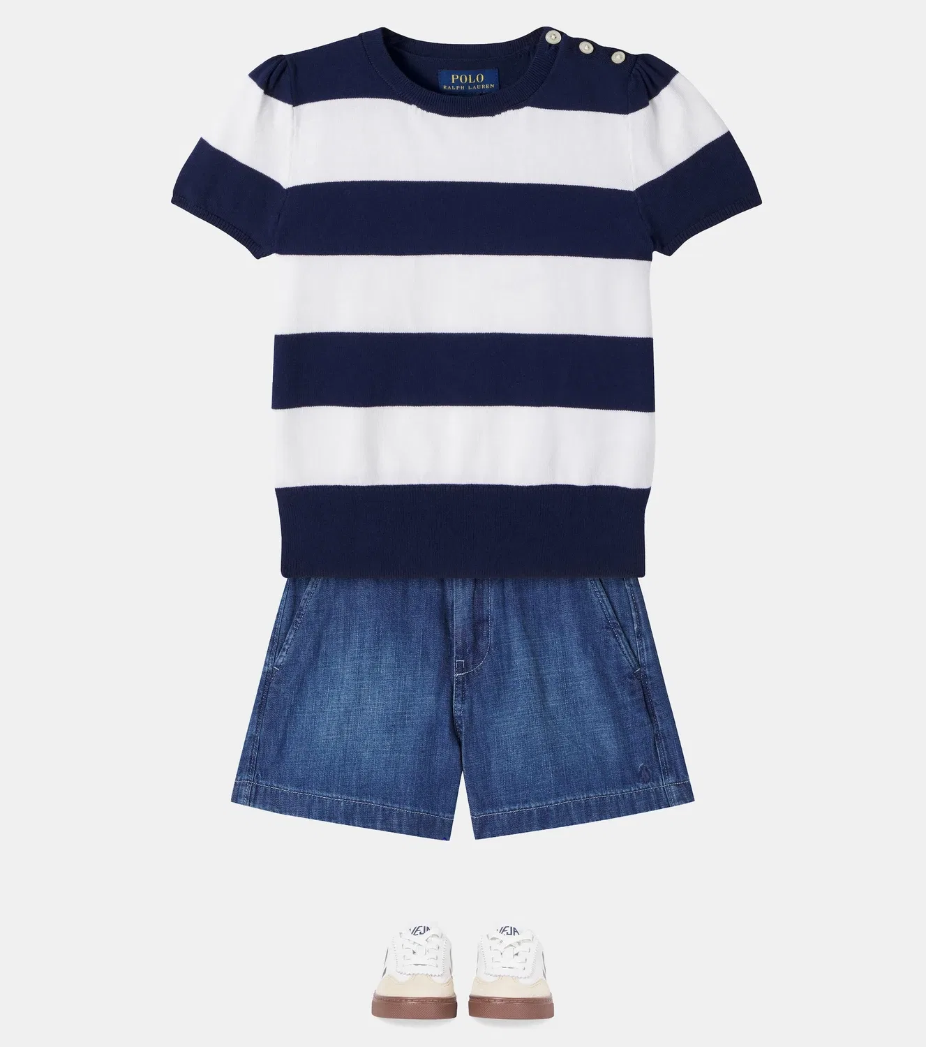 Комплект из хлопкового вязаного топа и кардигана Polo Ralph Lauren Kids, белый — фото 2