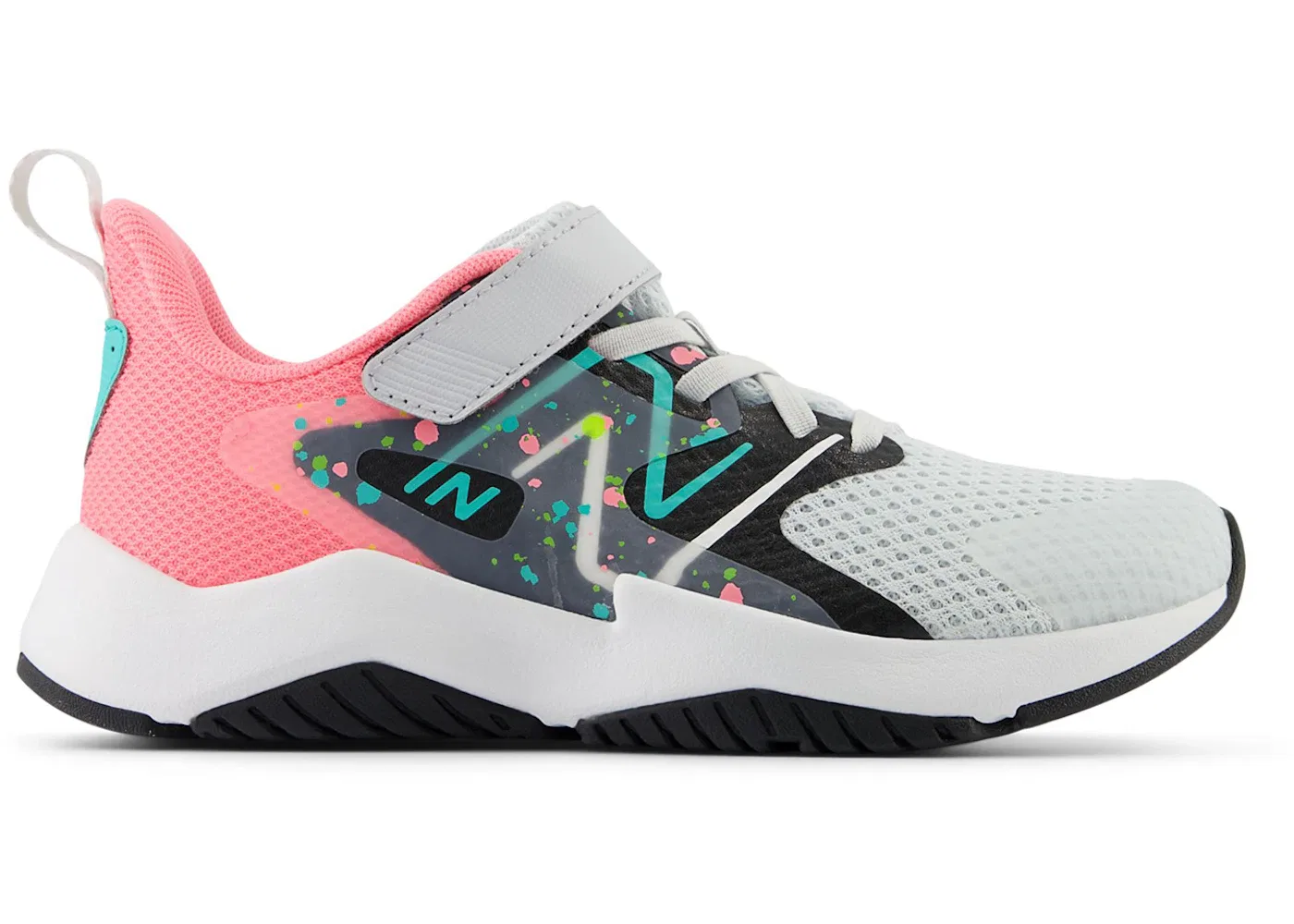 Детские кроссовки для бега с блочной шнуровкой New Balance Rave Run v2 Bungee Lace, Quartz Grey/Ultra Pink/Cyber Jade