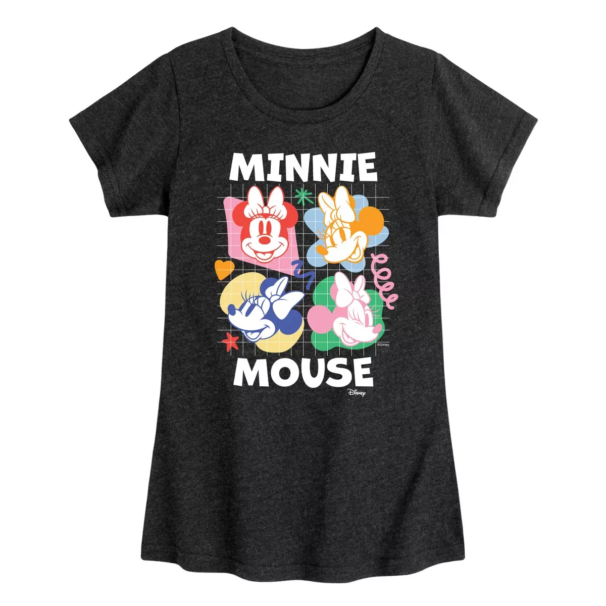 Детское футболка для девочек с принтом Minnie Mouse Multicolored Grid Disney, Бирюзовый