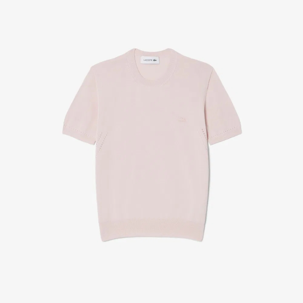 Свитер Lacoste женский с коротким рукавом, хлопковый, светло-розовый — фото 2