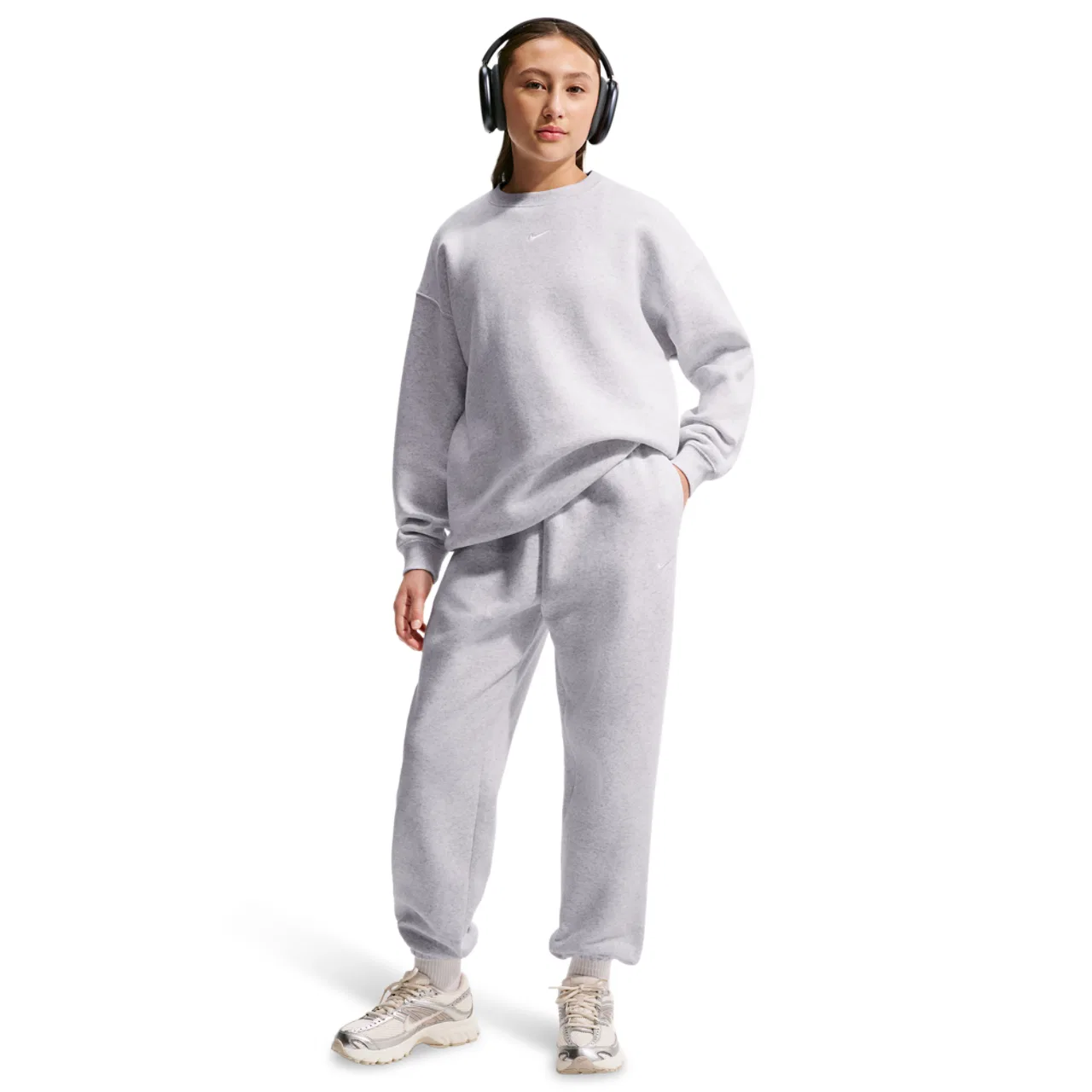 Детские спортивные штаны Nike Studio Fleece, White/Birch Heather/White — фото 3