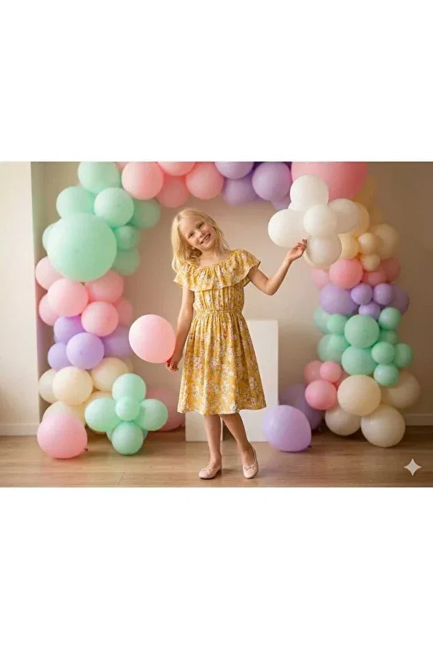 Детское платье для девочек с принтом Hilal Akıncı Kids, Yellow