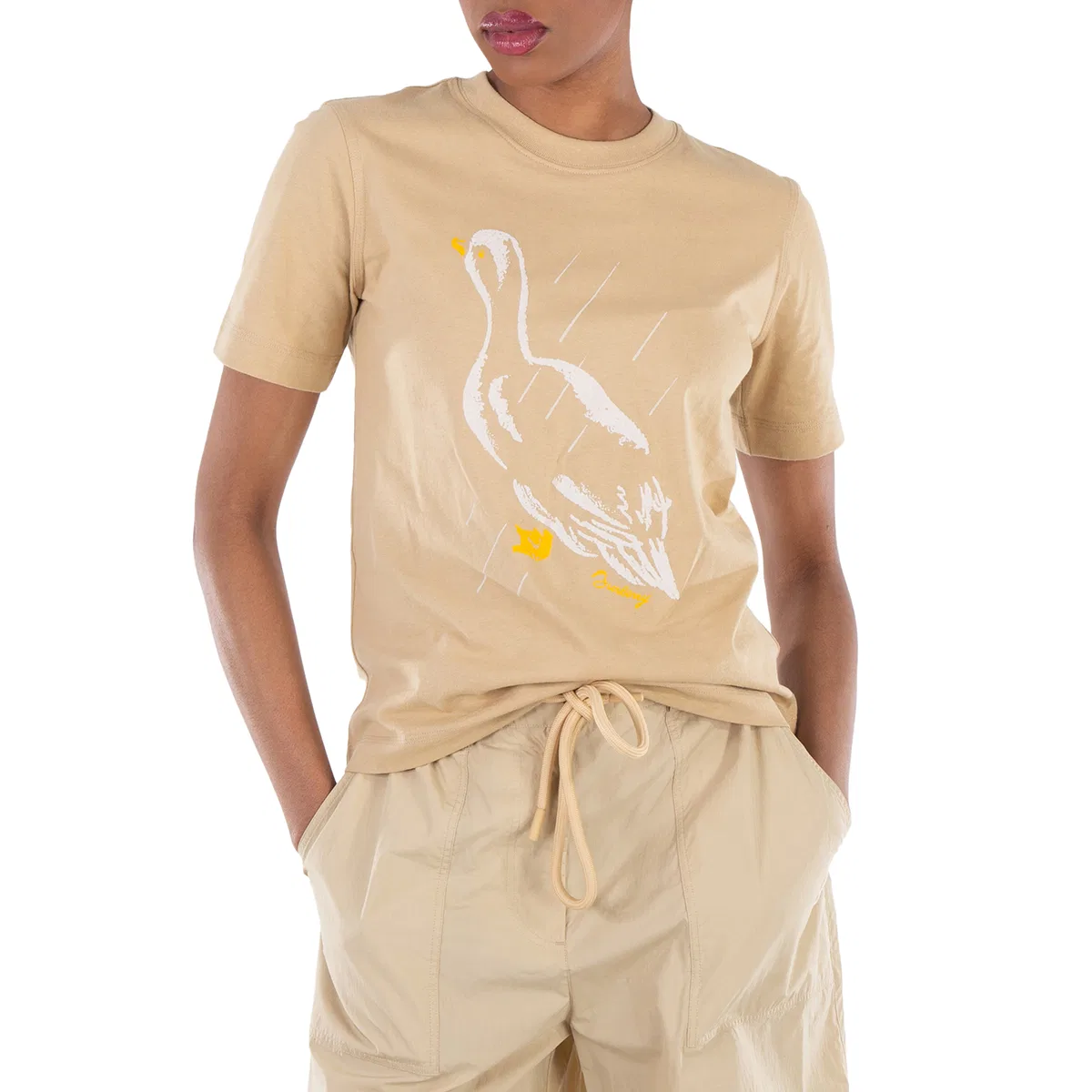 Футболка с принтом Duck Printed Crewneck Cotton T-Shirt Burberry, Flax