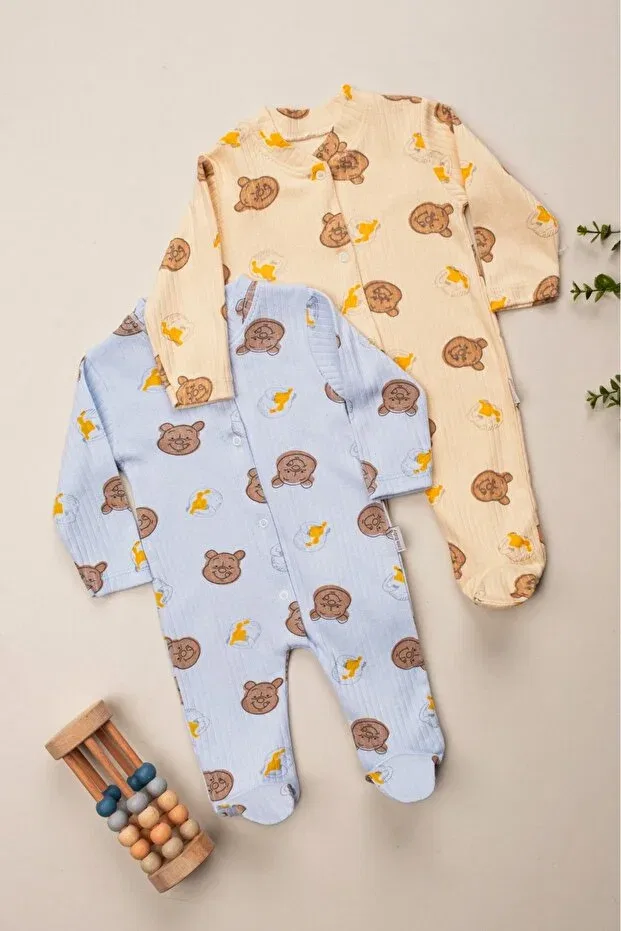 Детский комплект боди-комбинезонов с принтом Basics Enia Baby, Beige — фото 4