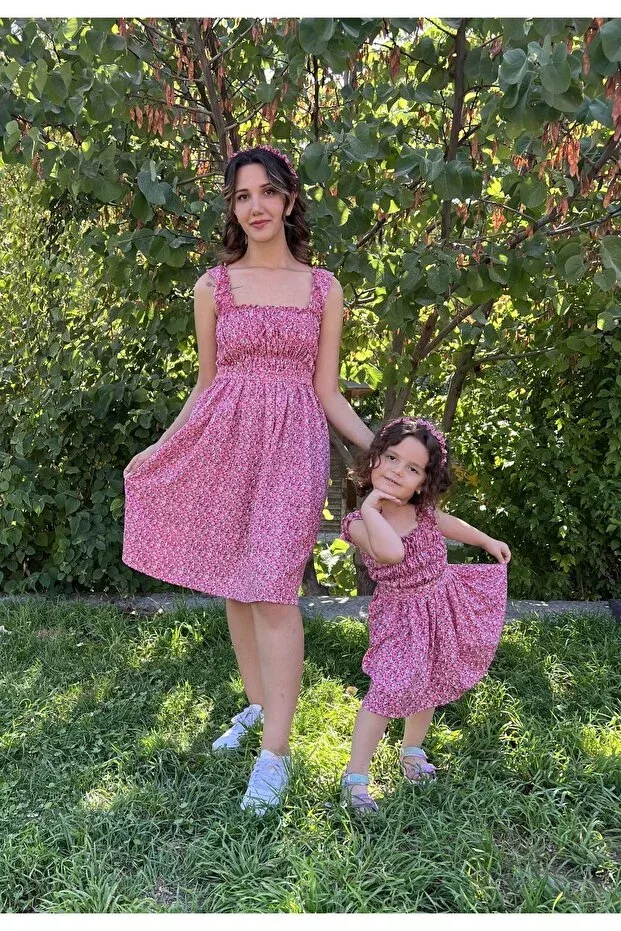 Детское платье для девочек хлопковое Summer Floral Tile Tile Mother And Daughter Combination, Generic Brands, Pink