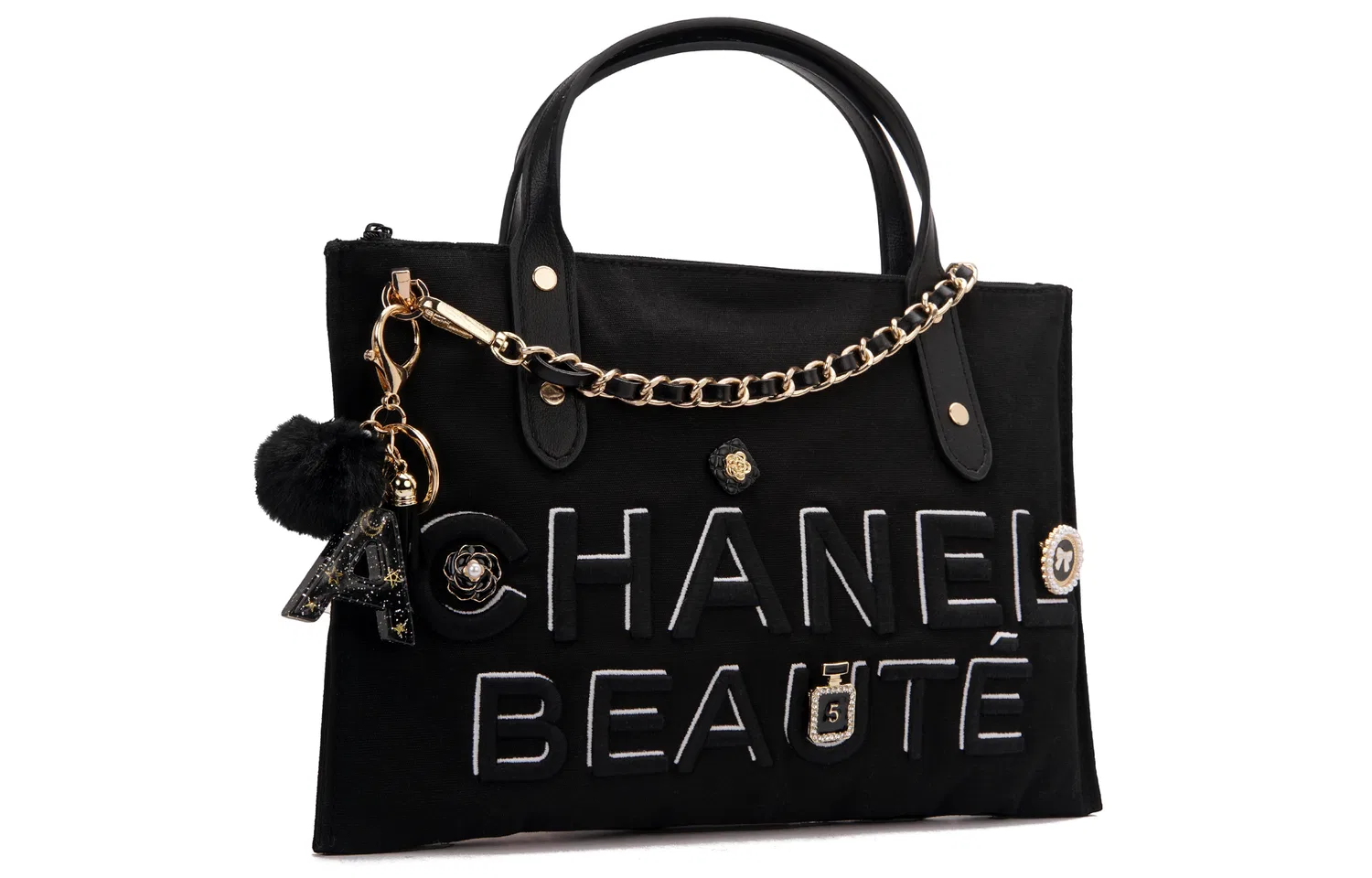 Женская косметичка с принтом Paris Encounter, хлопковая, CHANEL, Black — фото 3
