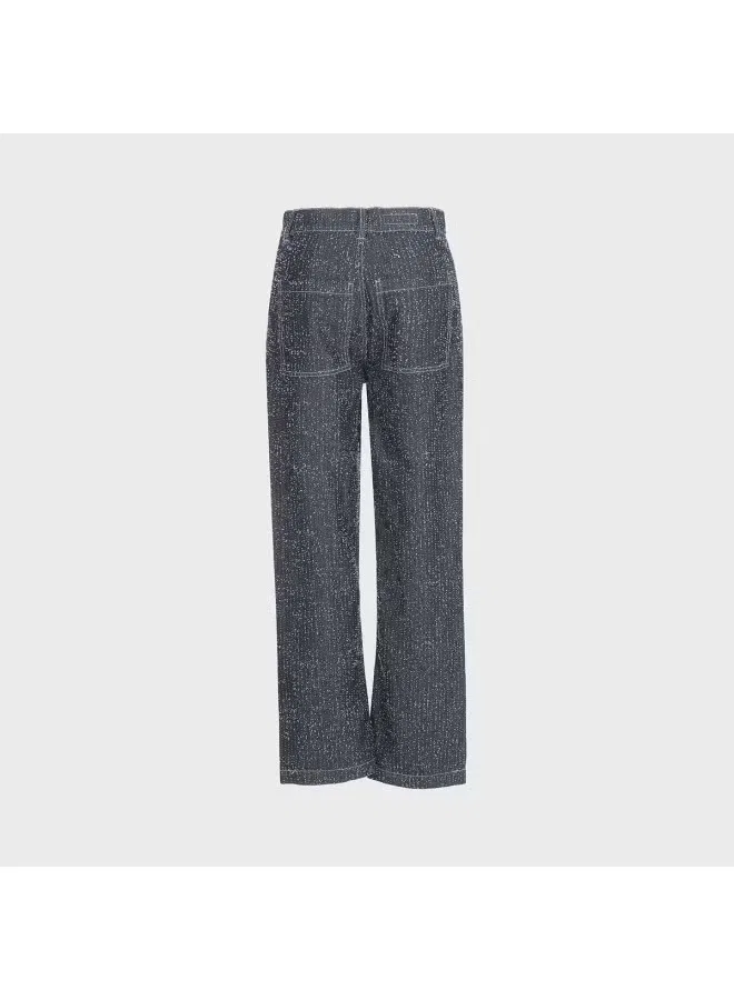 Брюки с декоративной вышивкой и потертостями Zara, синие — фото 3
