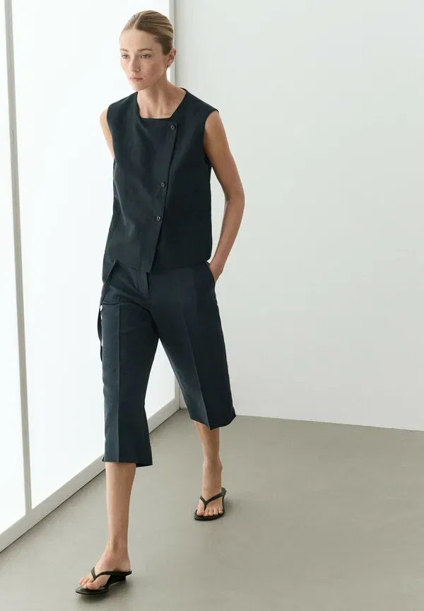 Шорты с поясом Massimo Dutti Mottled Dark Blue, темно-синий — фото 4