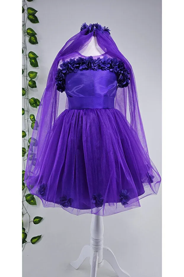 Детское платье для девочек с принтом Pompom Melis Çocuk, Purple — фото 4