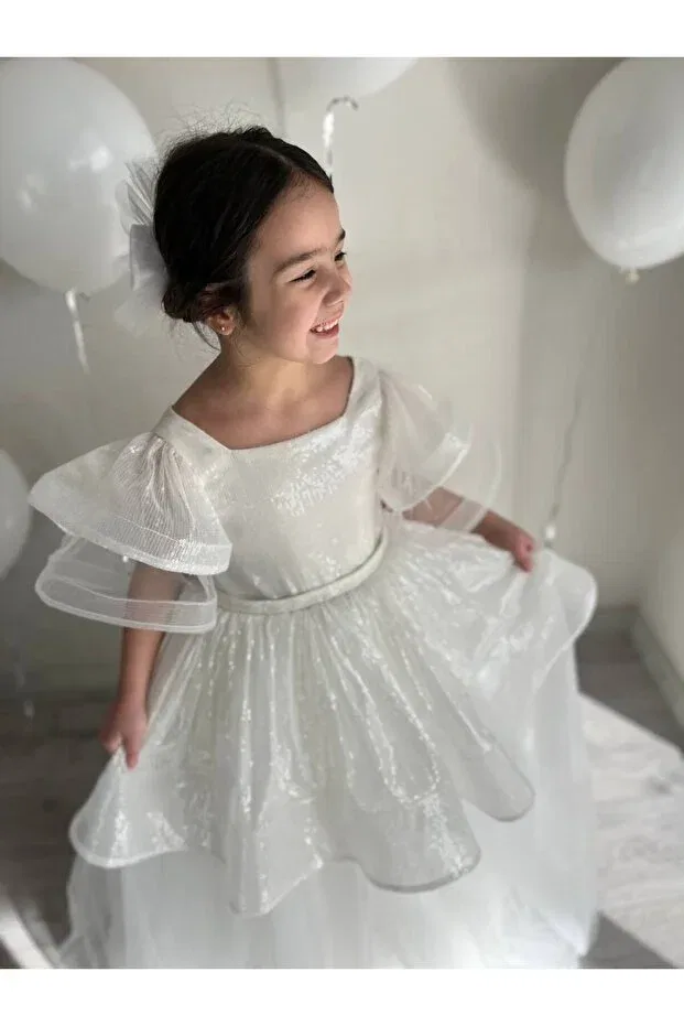 Детское платье для девочек с блестками Sare Çocuk Giyim, White — фото 3