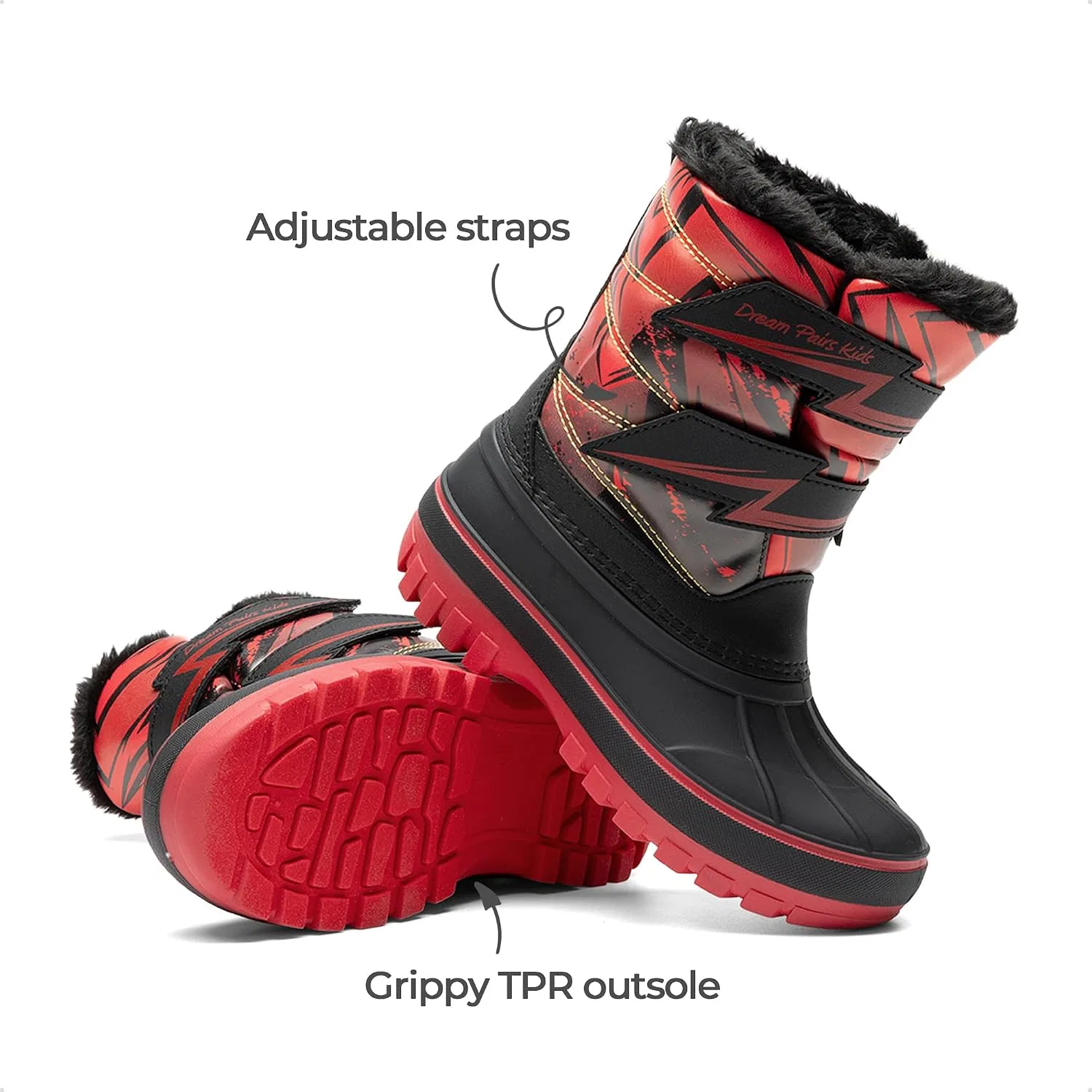 Детские зимние ботинки для снега с мехом DREAM PAIRS, Red/Black — фото 4