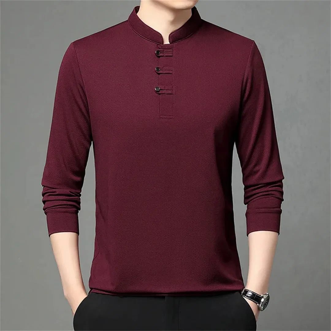 Мужская футболка с китайским воротником-стойкой Slim Fit, Black — фото 3
