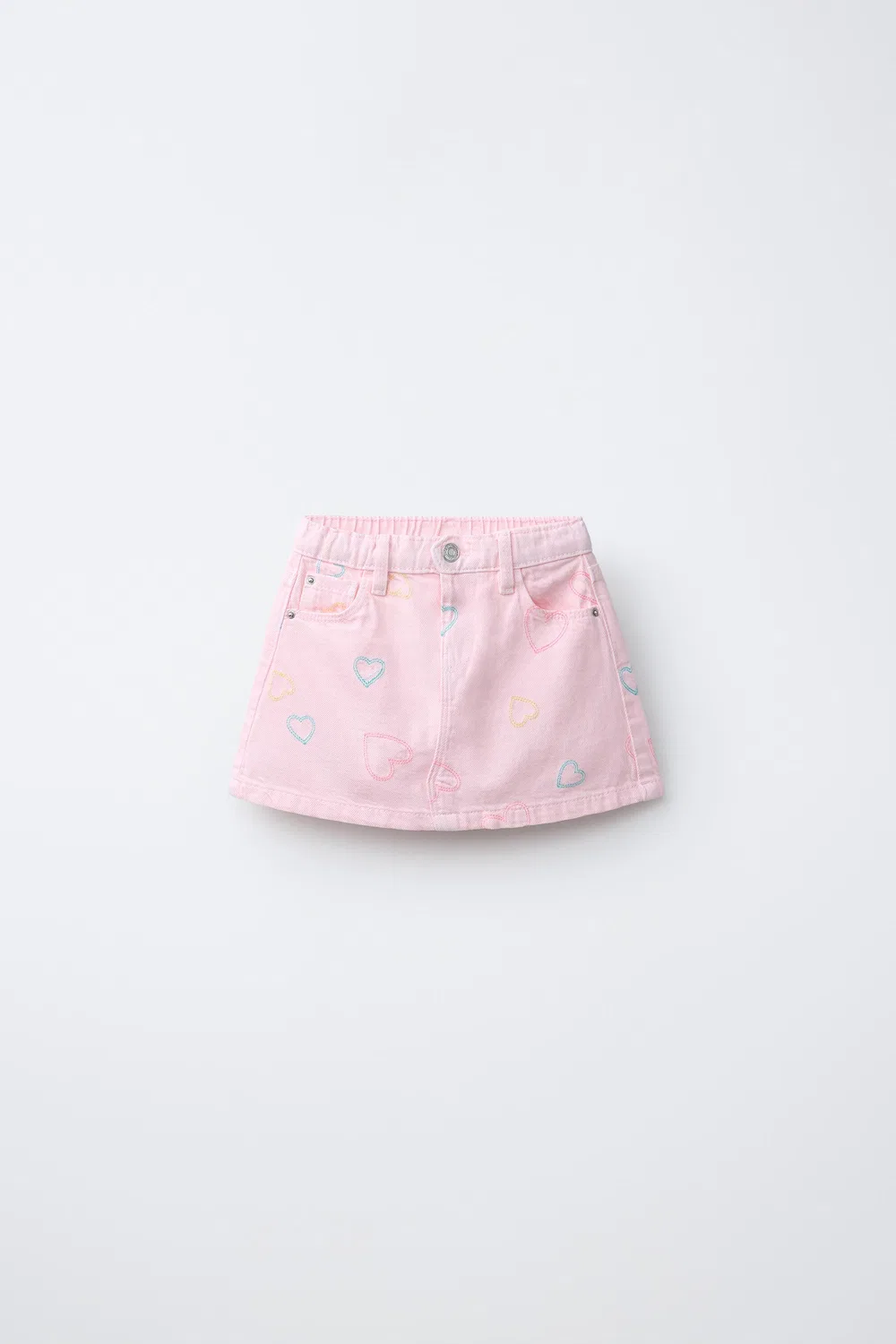 Юбка из саржи с вышитыми сердечками ZARA, Pink