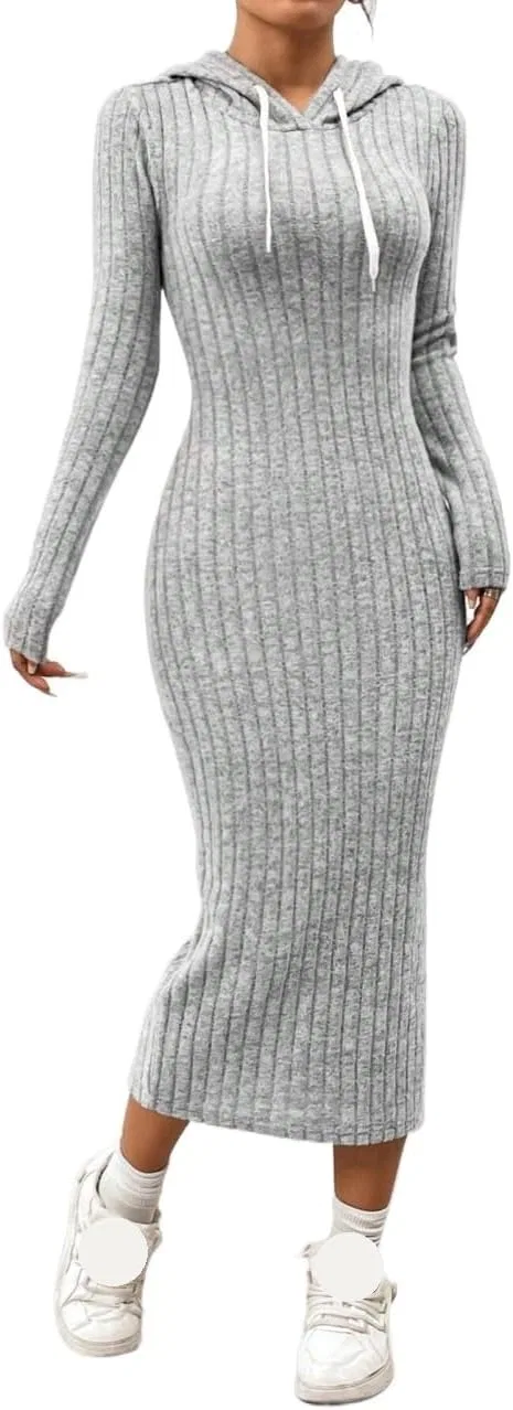 Женское облегающее платье с капюшоном Bodycon, Grey
