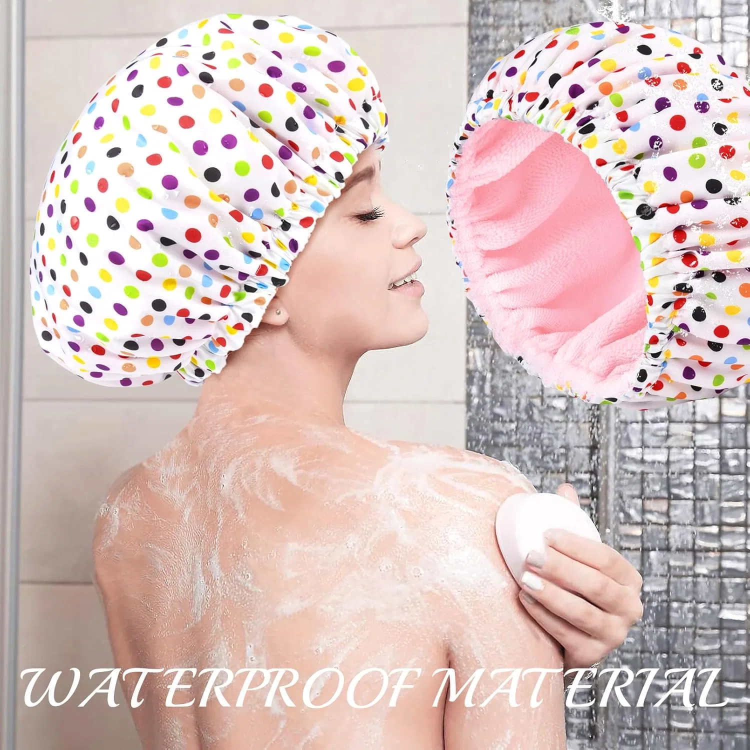 Шапочка для душа для женщин на подкладке из махровой ткани, Aileam, 1 шт, Pink — фото 3