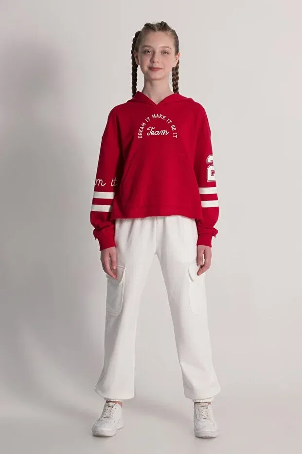 Детское худи для девочек хлопковое с принтом Dmb Boys & Girls, Red — фото 3