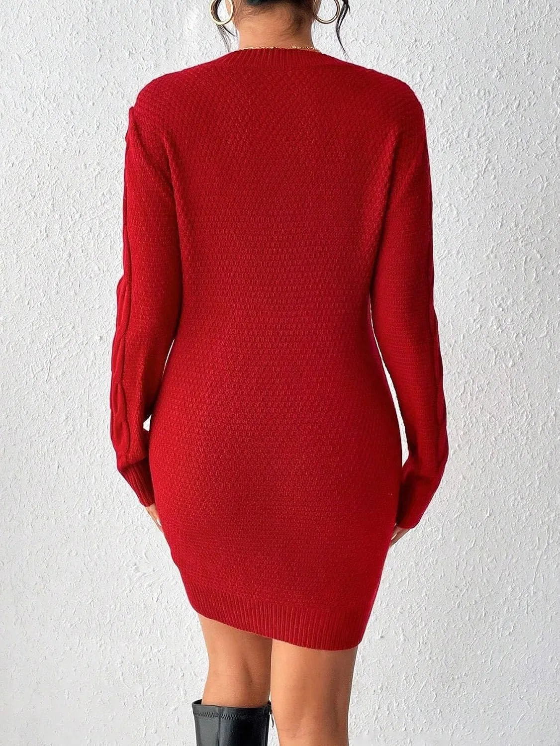 Женское повседневное платье с круглым вырезом Twisted Knit, Red — фото 3