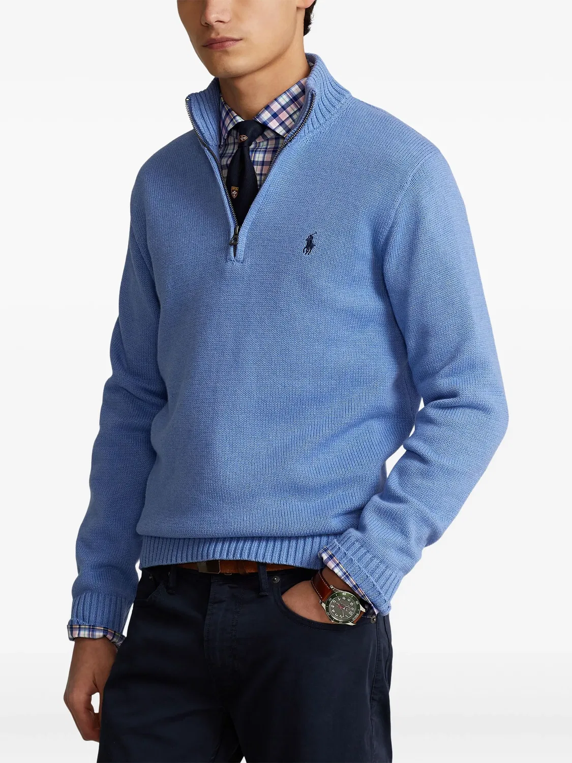 Свитер с длинным рукавом и молнией Polo Ralph Lauren, синий — фото 4