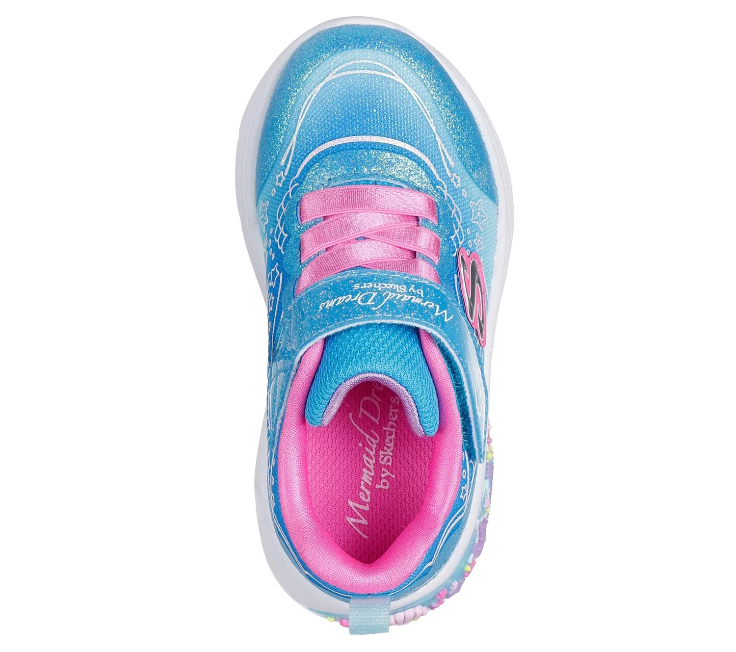 Детские кроссовки для девочек с блестками My Dreamers Lil Mermaid Skechers, Blue Sparkle Mesh Multi Trim — фото 3