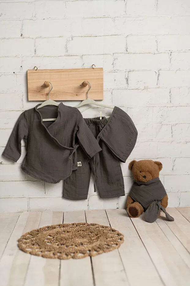 Детский комплект из муслина с длинным рукавом Olivo Mini, Anthracite — фото 3