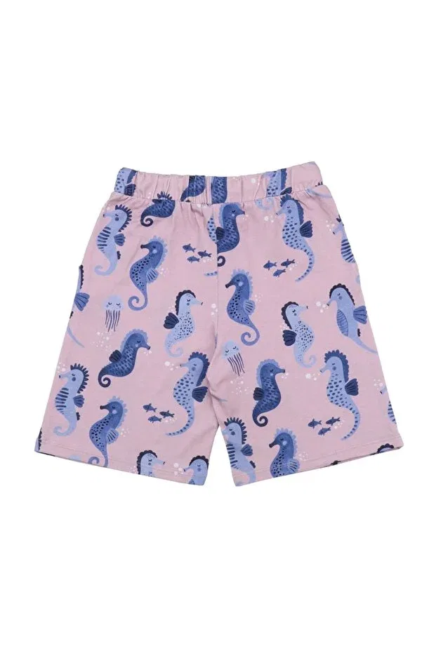 Детские шорты для девочек с принтом Blue Seahorse Patterned Walkiddy, Pink — фото 2