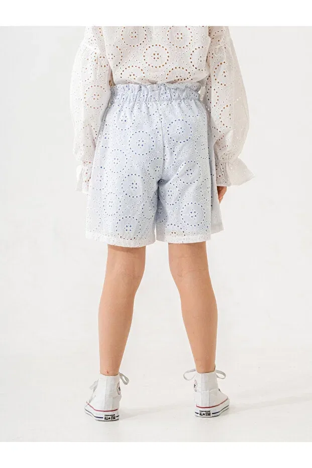 Детские шорты для девочек льняные Scalloped Linen Shorts Giyicem Tekstil, Blue — фото 3