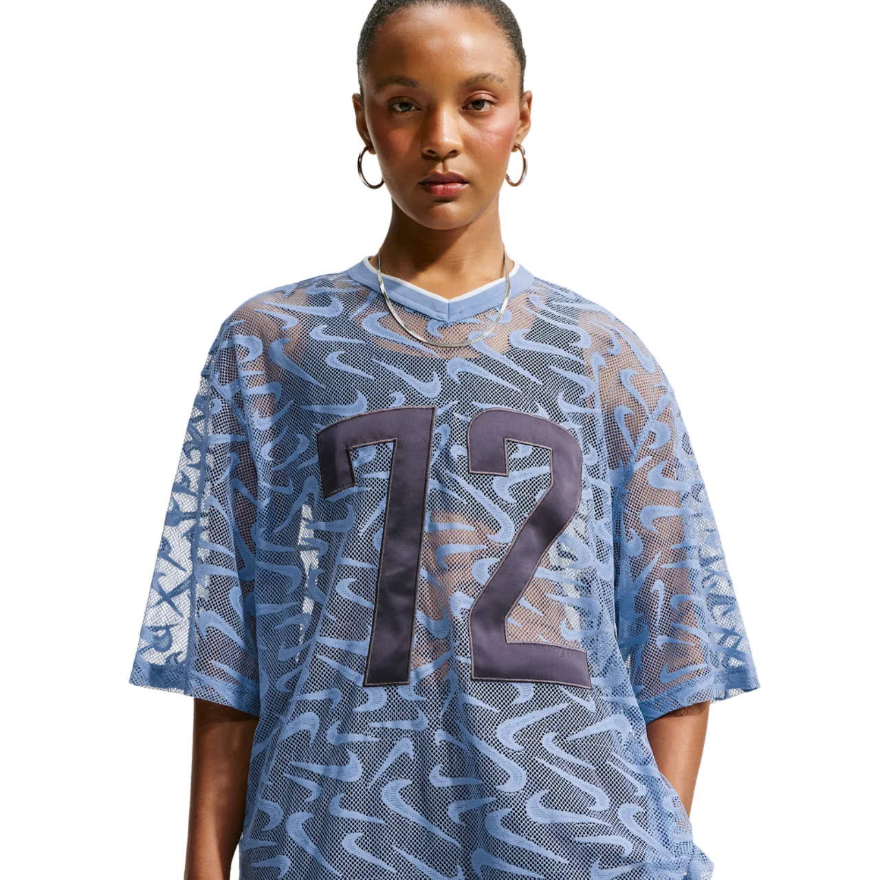 Женская футболка-джерси с кружевным плетением, оверсайз, Nike, White/Work Blue/Gridiron