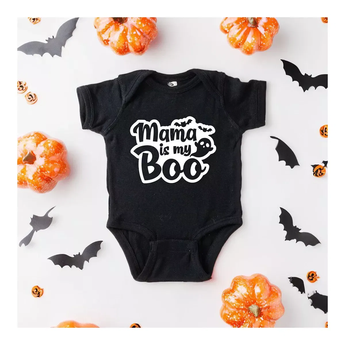 Детское боди для мальчиков с коротким рукавом Mama Is My Boo Ghost The Juniper Shop, Black — фото 2