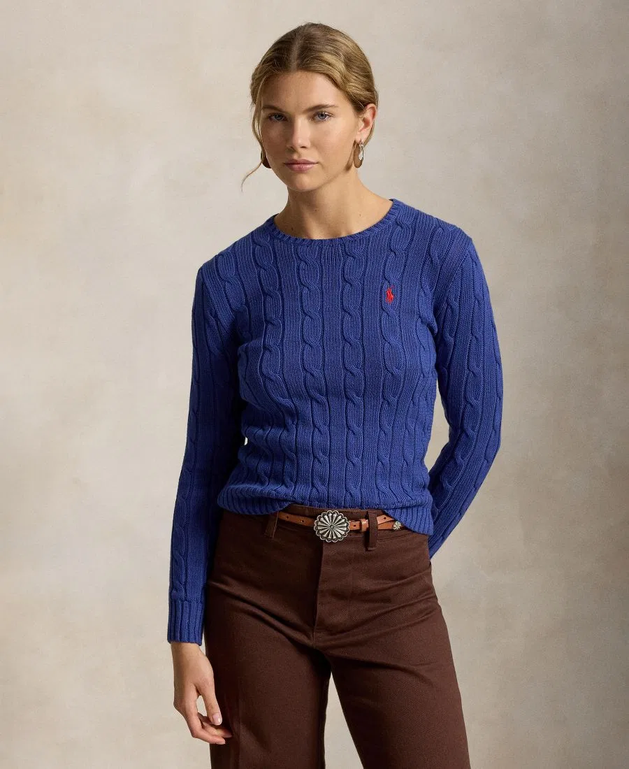 Свитер с круглым вырезом и косами из хлопка Polo Ralph Lauren, Charter Blue
