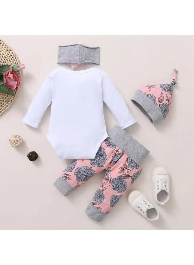Комплект одежды для малышки с принтом 4 предмета Matching Family Outfits, белый и розовый — фото 3