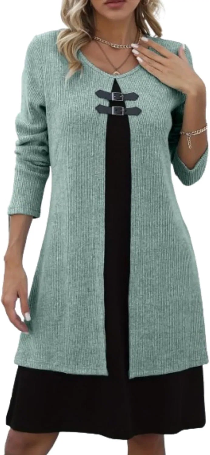 Женское платье миди с цветовыми блоками Double Buckle, Light Green