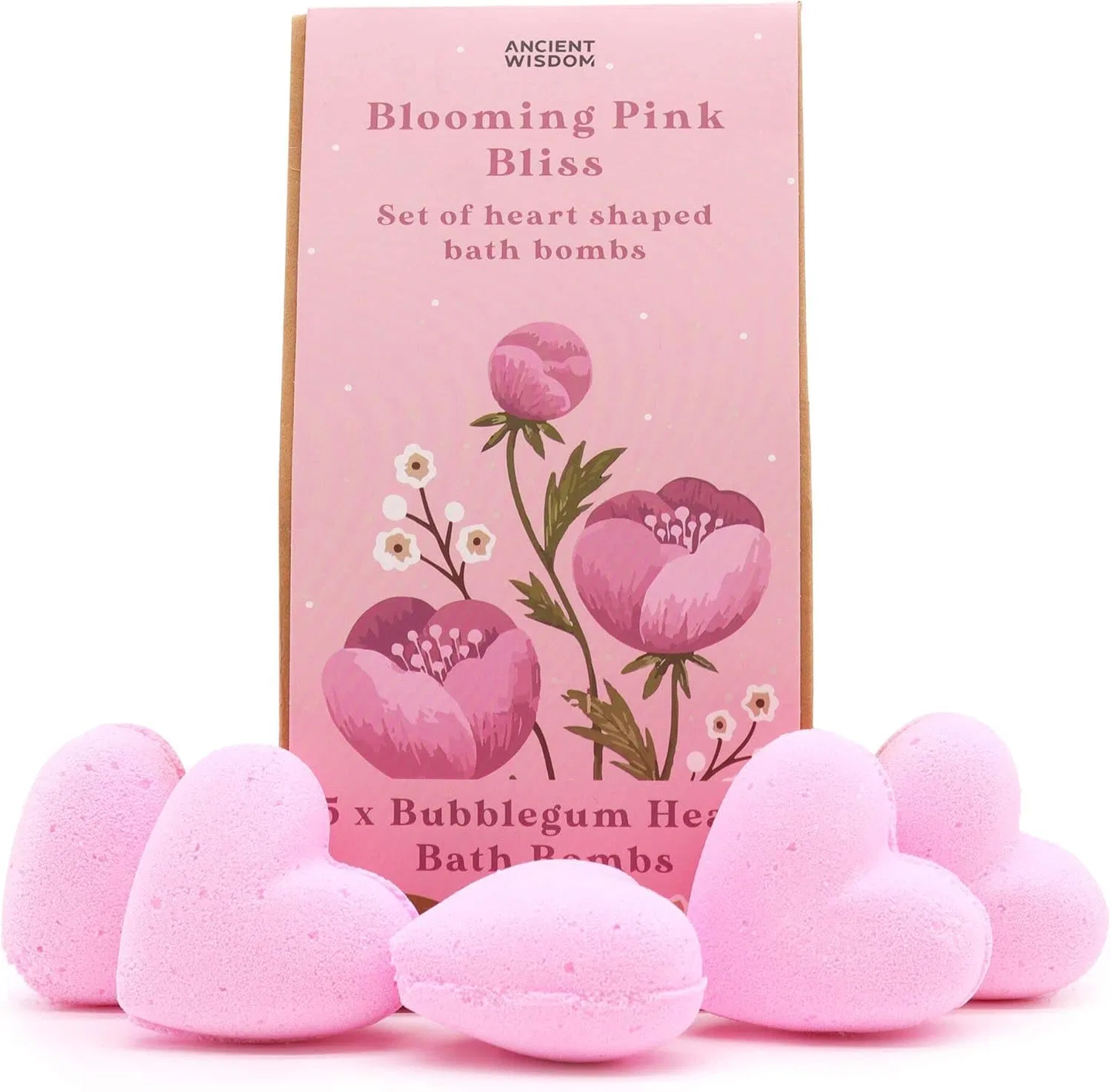Набор бомбочек для ванны Heart Bath Bombs, Ancient Wisdom, 5 шт, 70 г, Bubble Gum, Rose