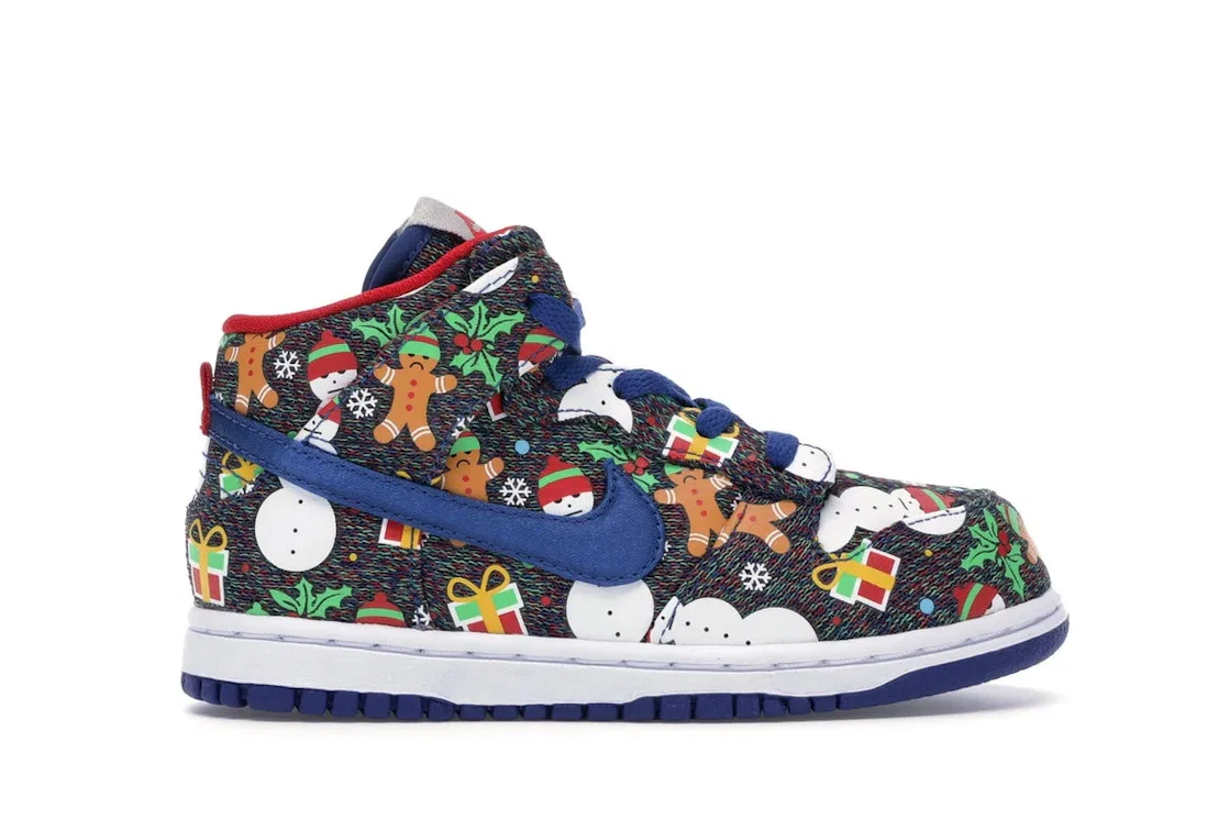 Детские кроссовки для мальчиков с принтом Nike SB Dunk High Concepts Ugly Christmas Sweater Nike, Blue Ribbon/Blue Ribbon-Atom Red