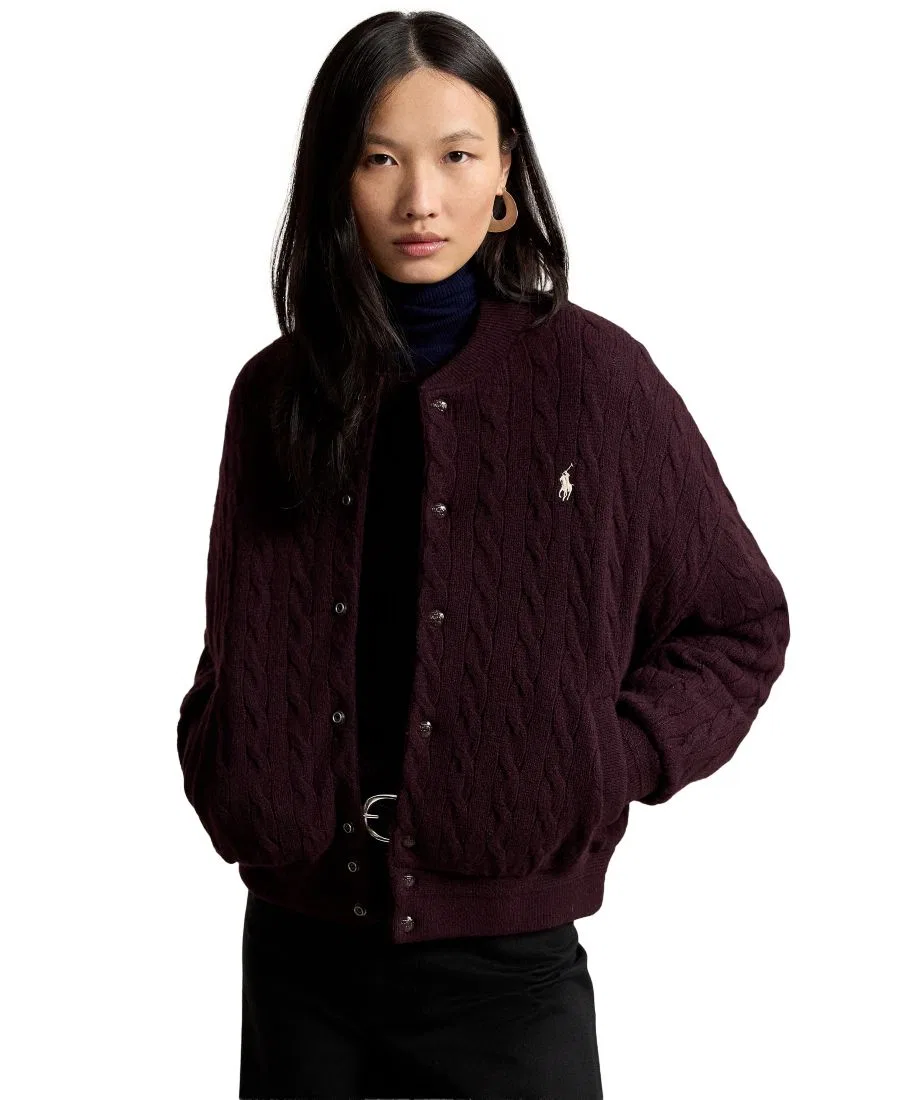 Женский жакет с кабельной вязкой и логотипом Polo Ralph Lauren, Damson Melange