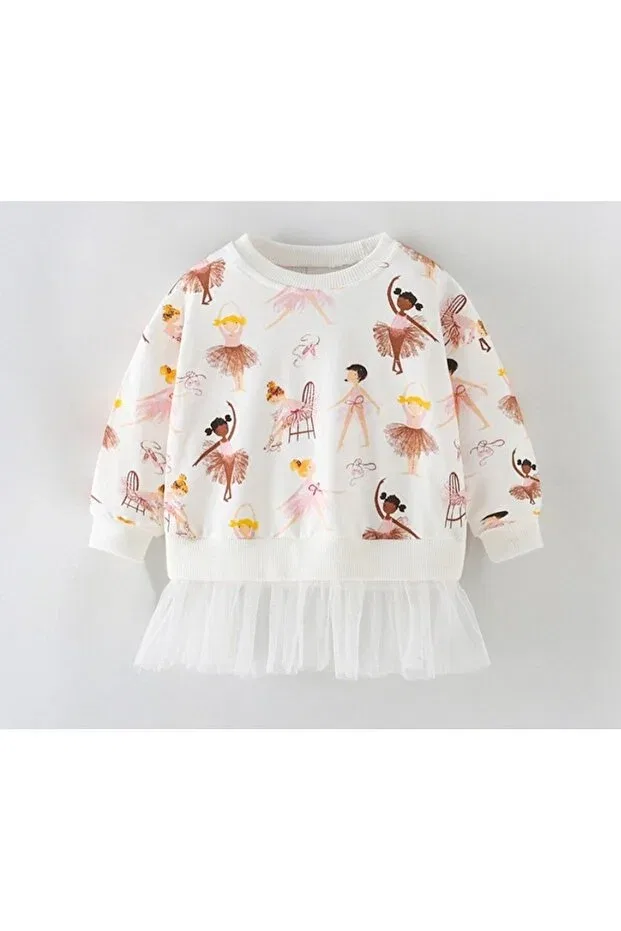 Детское для девочек свитшот с длинным рукавом Ballerina patterned long sleeve tulle sweatshirt Petityu, Nude Color