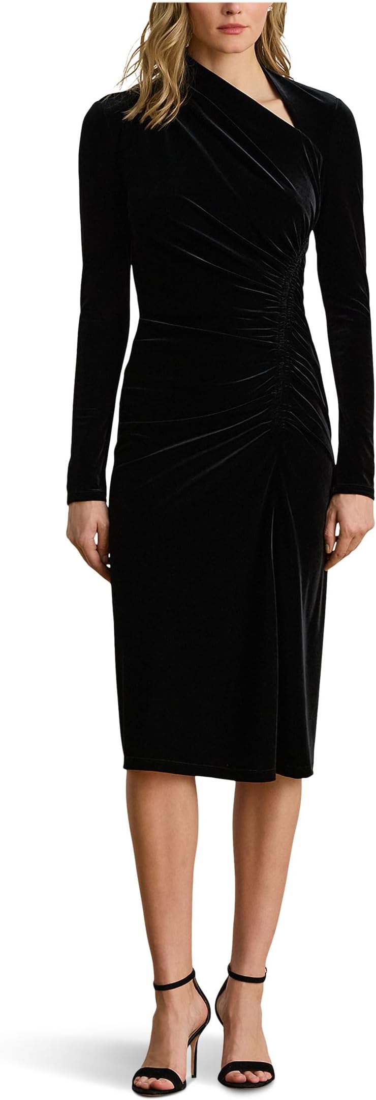 

Женское асимметричное платье из бархата с рюшами Lauren Ralph Lauren, Black