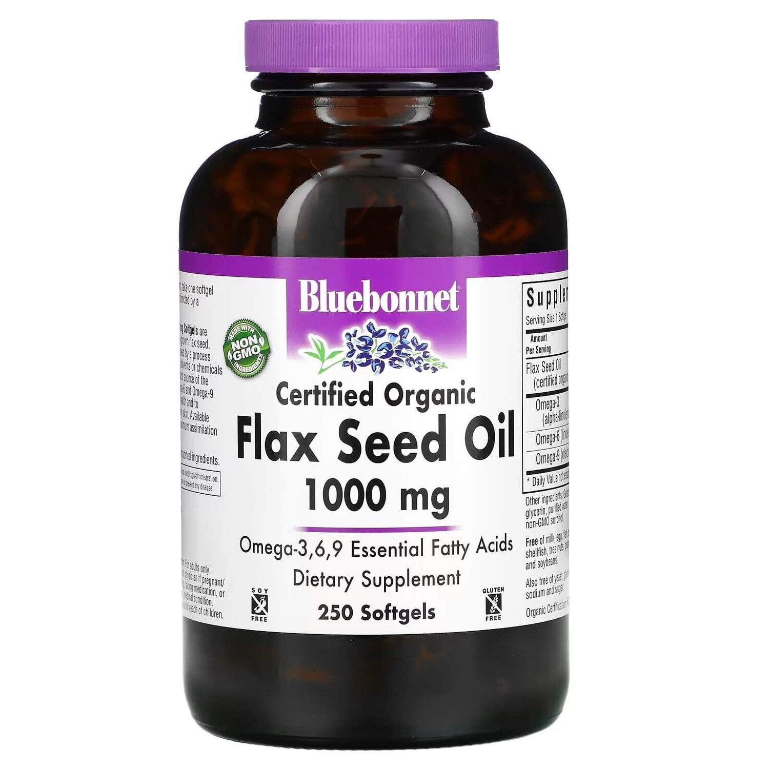 

Органическое льняное масло 1000 мг Bluebonnet Nutrition, 250 капсул