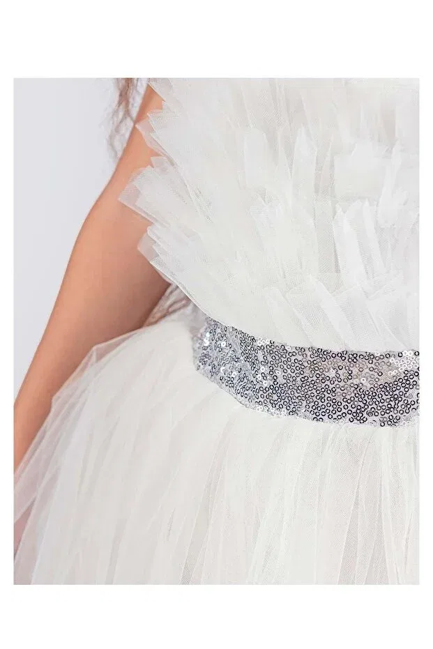 Детское платье для девочек сатиновое Sapes model back gipeli tulle girls' strappy satin evening dress mnk0618 Mnk Baby&Kids, White — фото 4