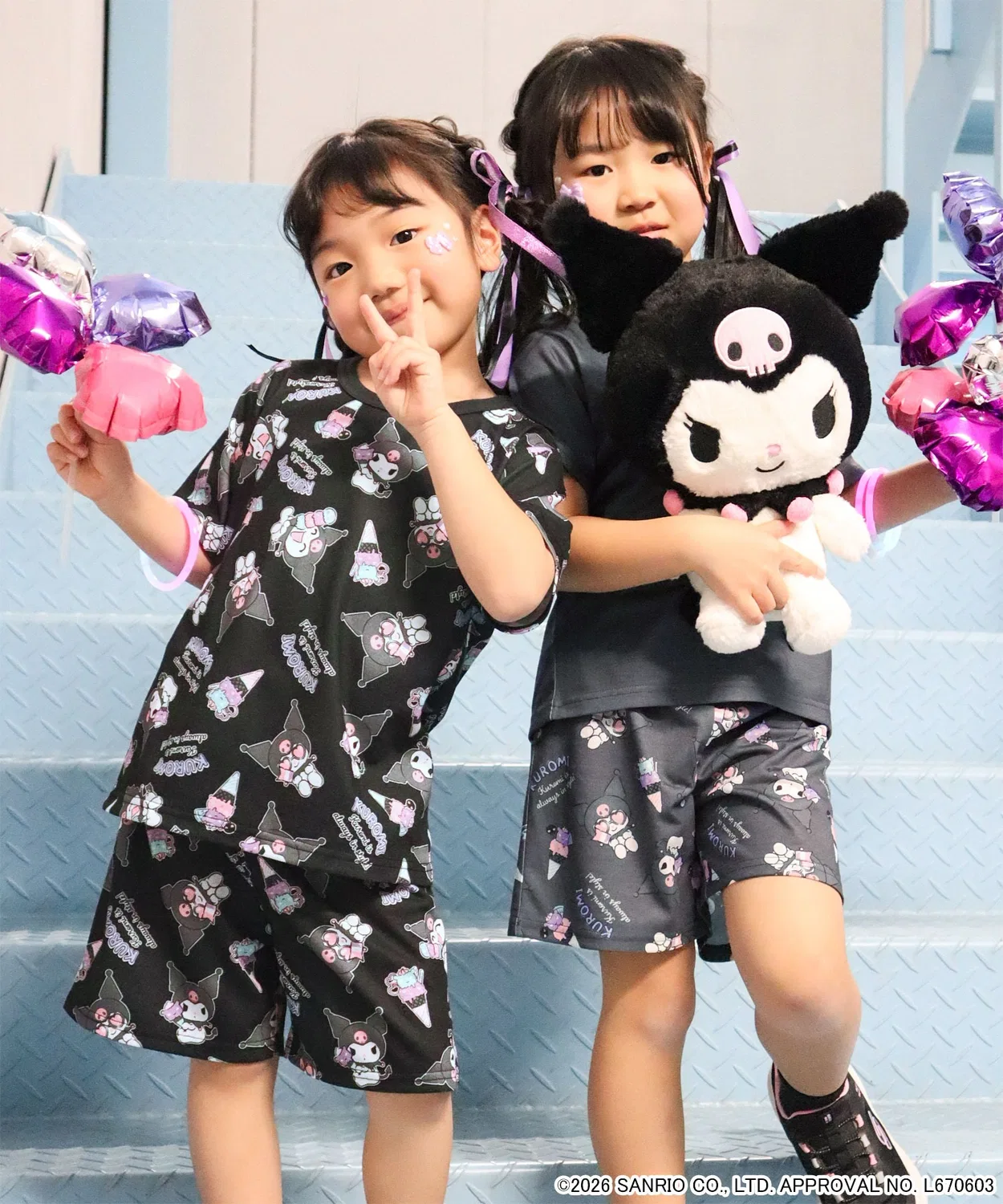 Детский комплект из футболки и шорт с принтом Kuromi Summer Aimerfeel, Black — фото 2