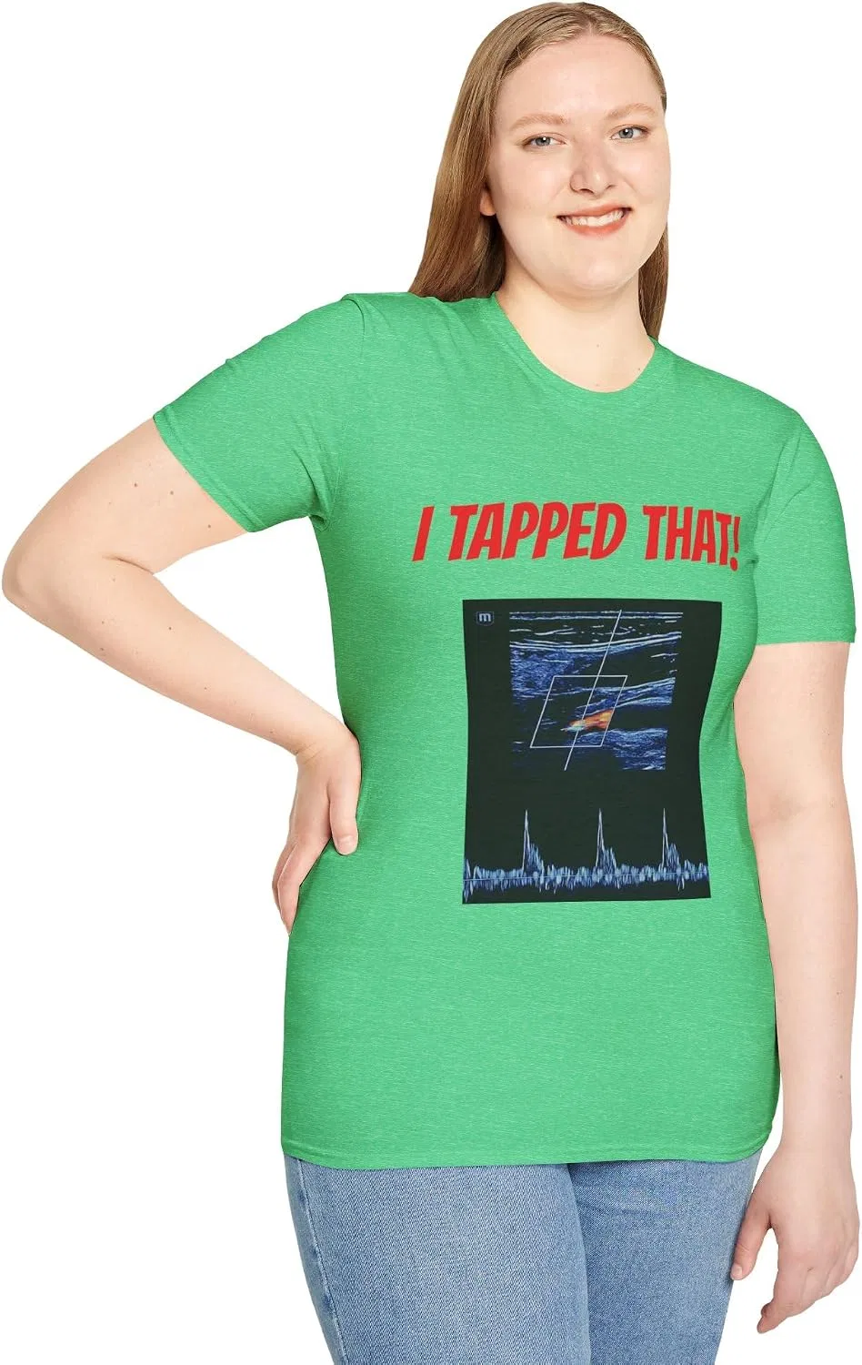Женская футболка с принтом I Tapped That Ultrasound Doppler Shirt, изумрудно-зелёный меланж — фото 2