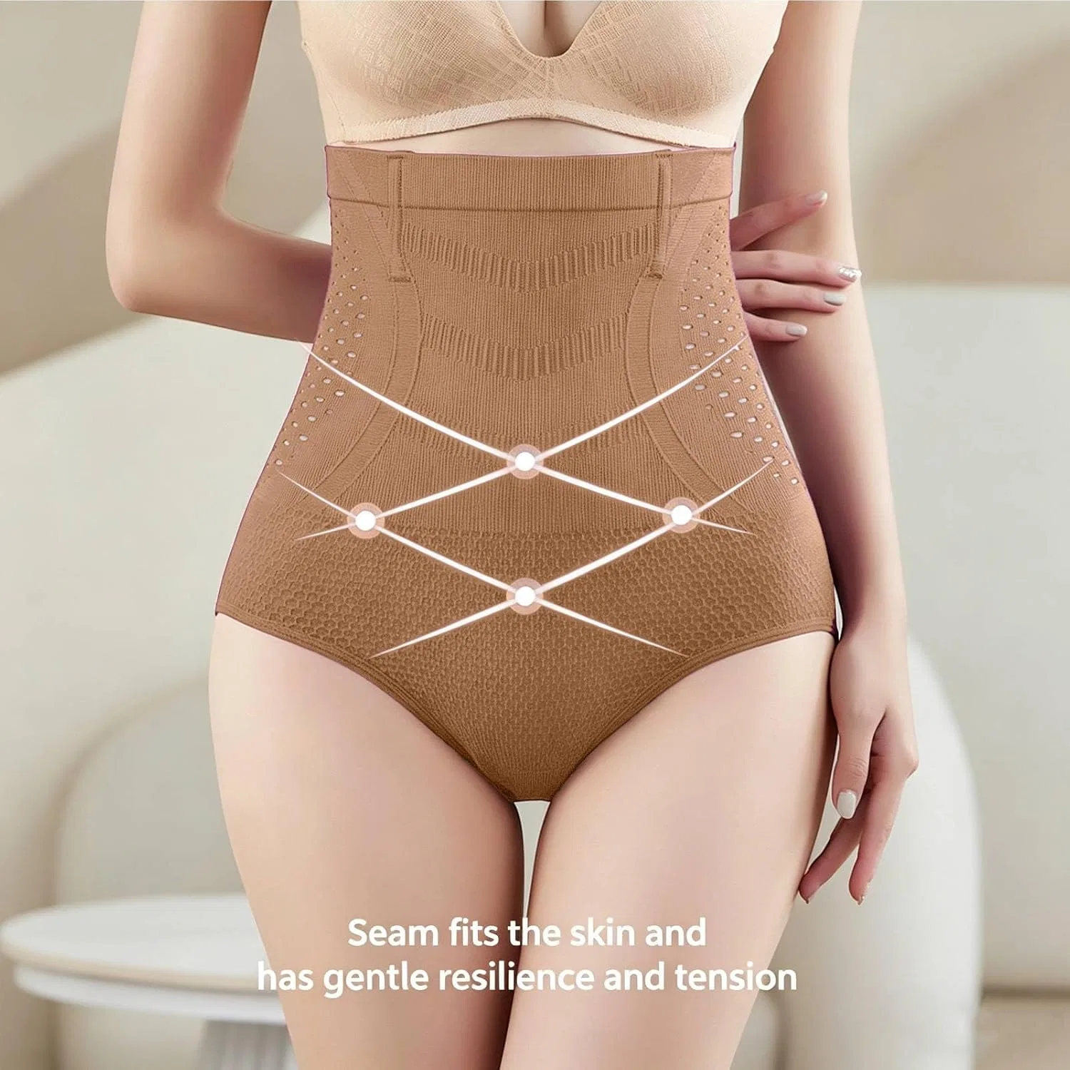 Корректирующие трусы с высокой талией, Бежевые, XXL Generic — фото 3